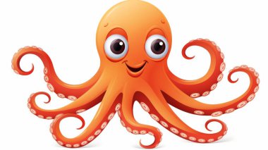 octopus in red cartoon style illustration clipart