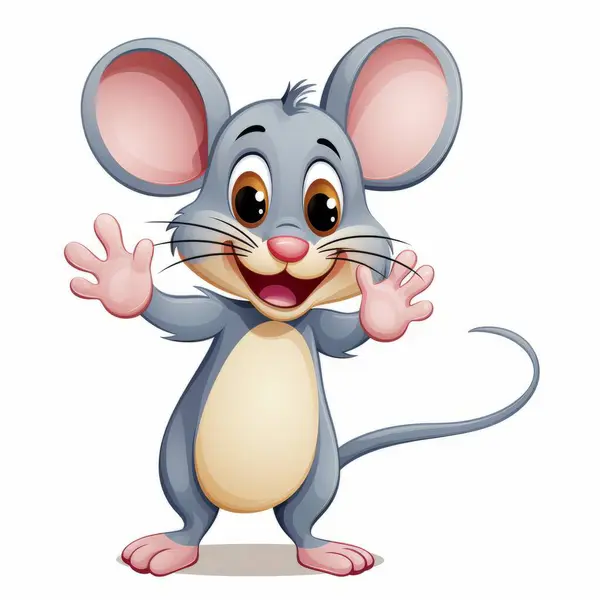Ilustrace Šťastné Kreslené Myši Mávající Rukou — Stockový vektor