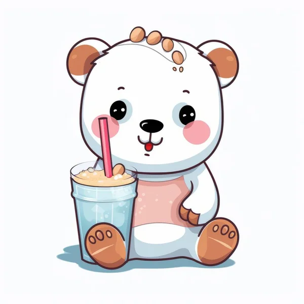 Cute Panda bear in cup drinking coffee tea cartoon teddy sweet