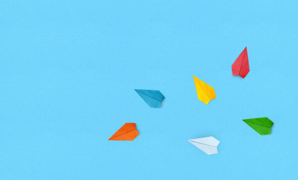 Group of paper planes individual pointing in the different way. Business for Innovative solution Concept, copy space