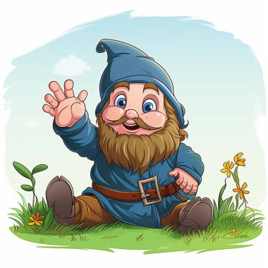 cartoon happy dwarf in the forest clipart