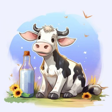 illustration of milk cow in the grass clipart