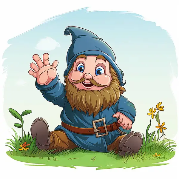 stock vector cartoon happy dwarf in the forest