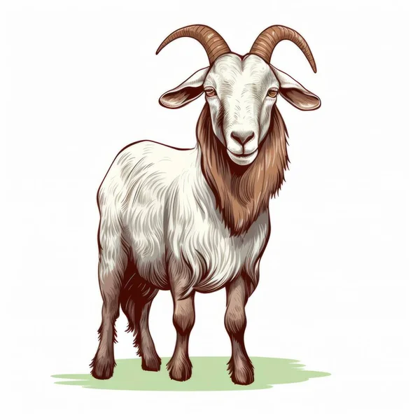 Goat White Coat Animal Goat Farm Vector Illustration Isolated White — Stock Vector