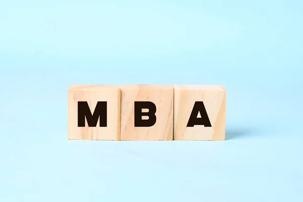 MBA Spelled Out in Alphabet Building Blocks. Master of Business Administration concept. Education overseas