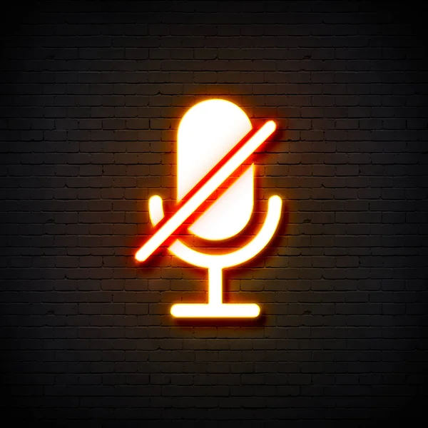 microphone icon. neon sign with red brick wall.