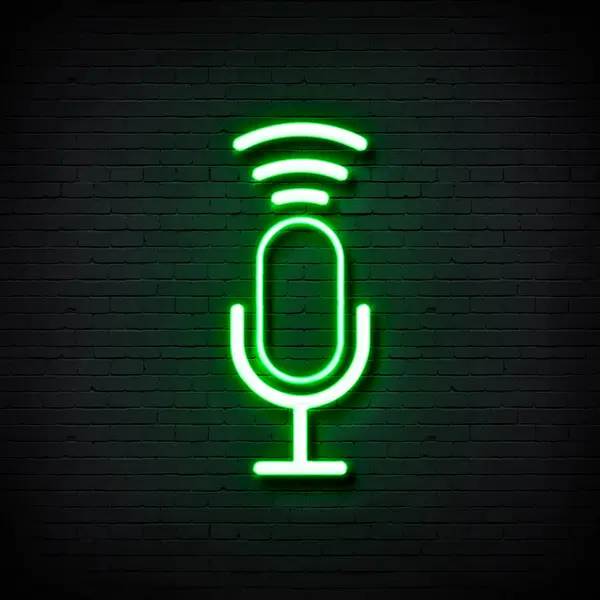 glowing neon line microphone icon isolated on brick wall background. air radio radio mic microphone. speaker sign. colorful outline concept. vector.
