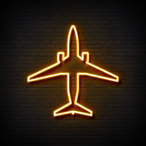 glowing neon airplane icon