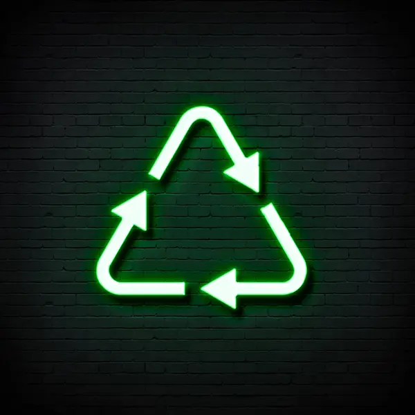 neon light green arrow icon on black brick wall background.