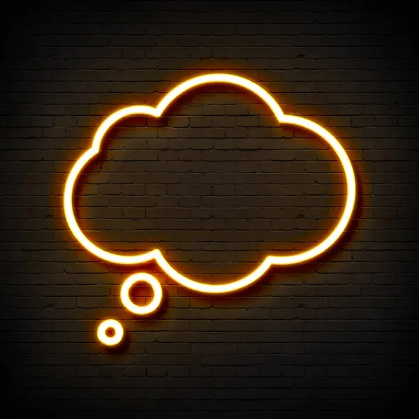glowing neon cloud with speech bubble icon isolated on brick wall background. vector illustration