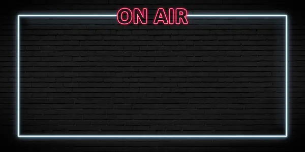 neon sign of On Air frame logo for decoration and covering on the wall background. Concept of radio, broadcasting and dj 3D illustration rendering
