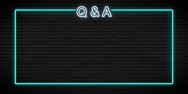 neon sign of Q and A frame logo for template decoration and layout covering on the wall background. Concept of Questions and Answers 3D illustration rendering