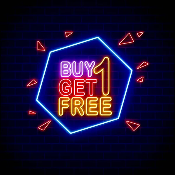 buy 1 1 1 free offer neon label. vector illustration
