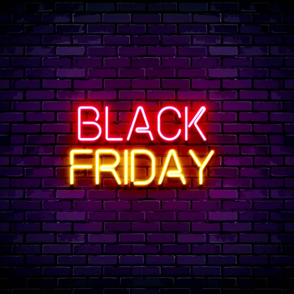 black friday sale neon text on brick wall. vector