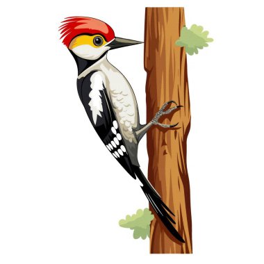 illustration of red woodpecker on branch clipart