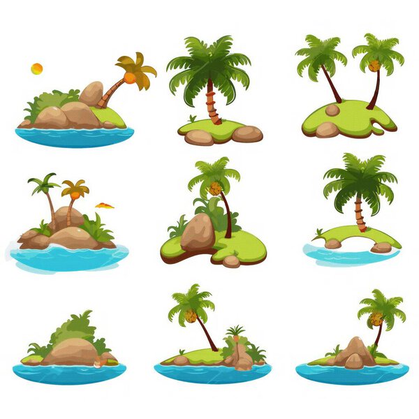 set of cartoon island with palm trees