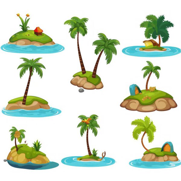 cartoon illustration of tropical island