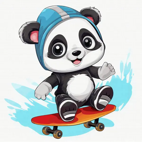 Vektor Illustration Söt Tecknad Panda Med Skateboard — Stock vektor