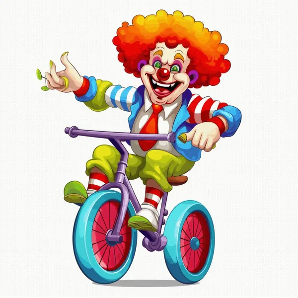 Lustiger Clown Auf Fahrrad Zeichentrickfigur Illustration — Stockvektor