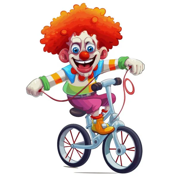 Cartoon Clown Fahrrad Fahren Auf Weißem Hintergrund — Stockvektor