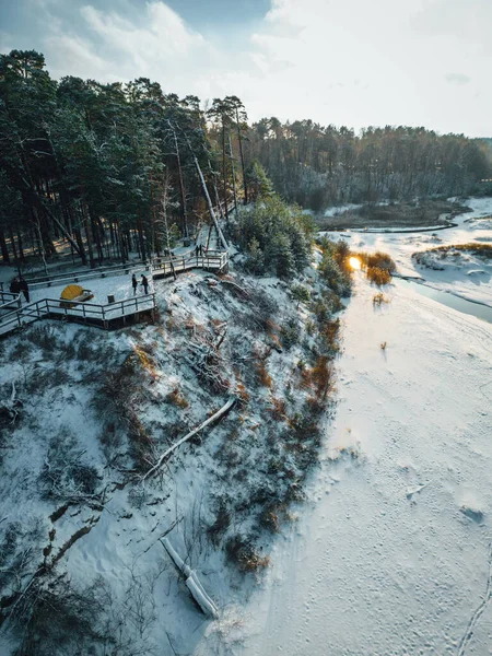 Aerial View Beautiful Baltic Sea Shore Pine Forest Winter Season — Stock Photo, Image