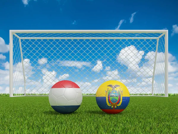 Fotbollar Flaggor Färger Fotbollsplan Nederländerna Med Senegal Fotboll 2022 Rendering — Stockfoto