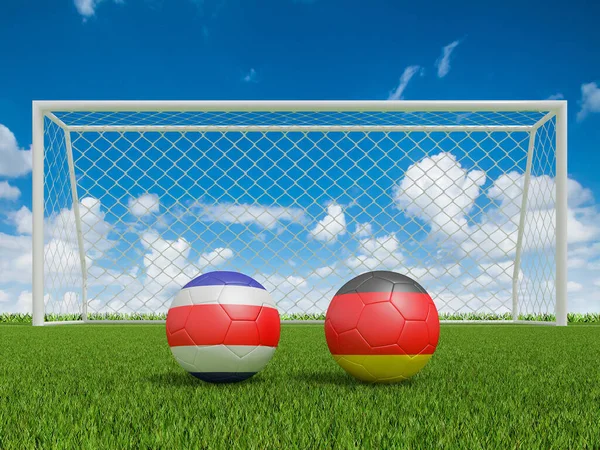 Футбольные Мячи Цветах Флагов Футбольном Поле Коста Рика Германией Рендеринг — стоковое фото