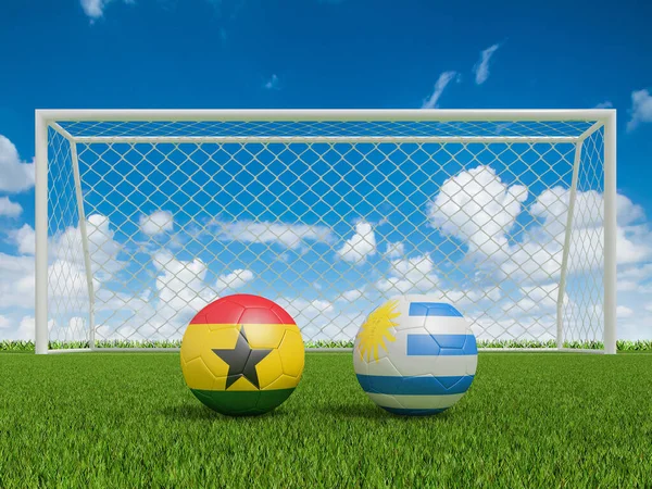 Footballs Flags Colors Soccer Field Ghana Uruguay Rendering — Stock Photo, Image