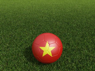 Vietnam 'da futbol yeşil çimlerin üzerinde bayrak sallıyor. 3d oluşturma