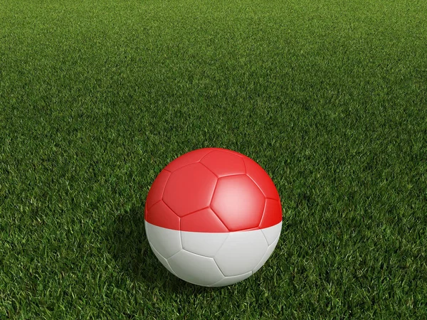 在印度尼西亚 足球在绿草上挂着旗帜 3D渲染 — 图库照片