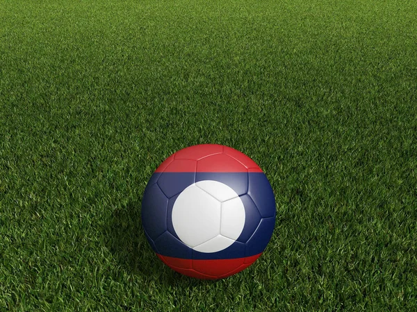 在老挝 足球挂在绿草上 3D渲染 — 图库照片