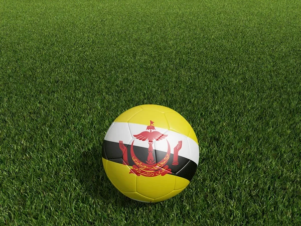 文莱达鲁萨兰国足球的旗帜挂在绿草上 3D渲染 — 图库照片