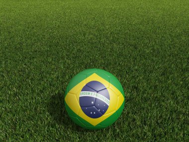 Brezilya 'da futbol yeşil çimlerde bayrak sallıyor. 3d oluşturma