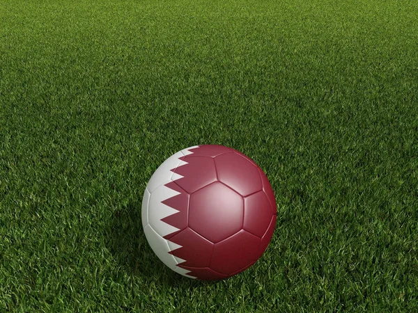 Yeşil Çimlerin Üzerinde Katar Bayraklarında Futbol Oluşturma — Stok fotoğraf