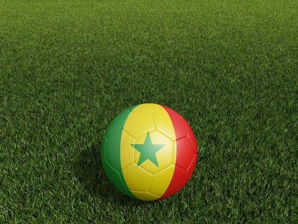Voetbal Senegal Vlag Groen Gras Destructie — Stockfoto