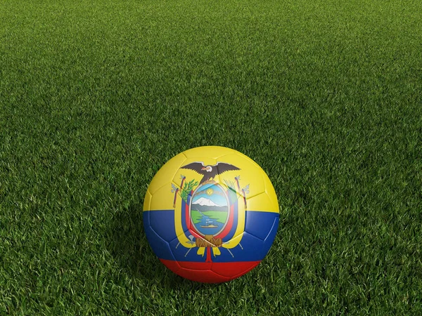 エクアドルのサッカーは緑の芝生にフラグを立てます 3Dレンダリング — ストック写真