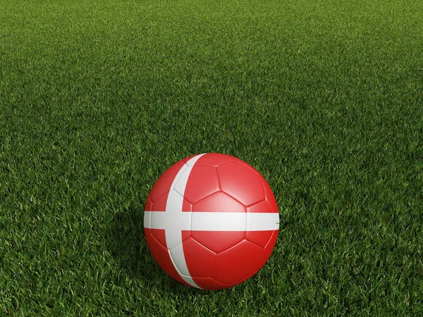 Voetbal Denemarken Vlag Groen Gras Destructie — Stockfoto