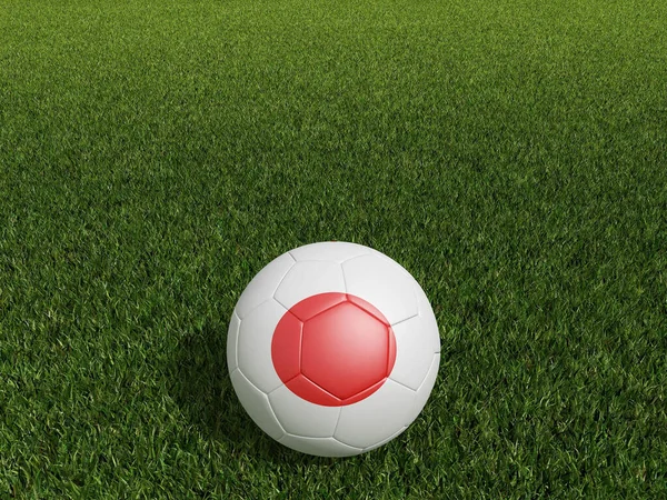 日本的足球在绿草上飘扬 3D渲染 — 图库照片