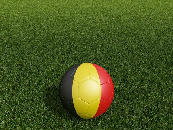 ベルギーのサッカーは緑の芝生にフラグを立てます 3Dレンダリング — ストック写真