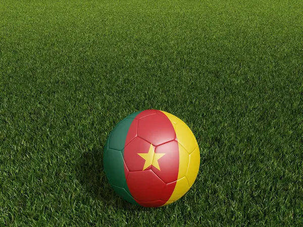 緑の芝生の上でカメルーンの国旗のサッカー 3Dレンダリング — ストック写真
