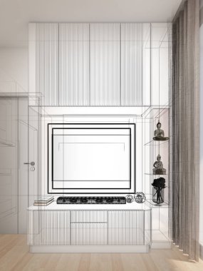 sketch design of interior living, 3d rendering