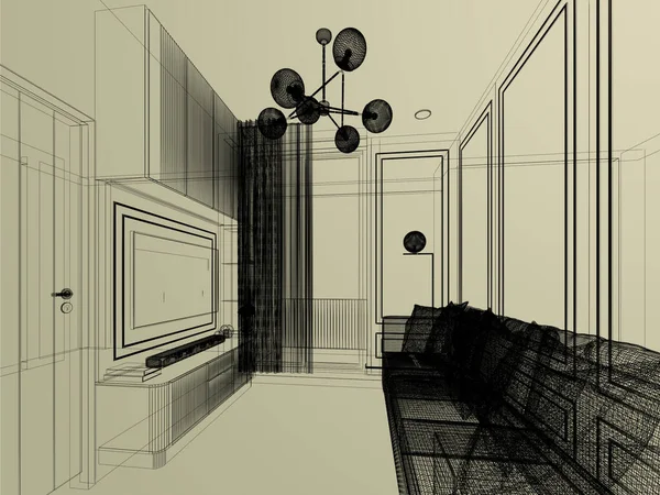 室内生活素描设计 3D渲染 — 图库照片