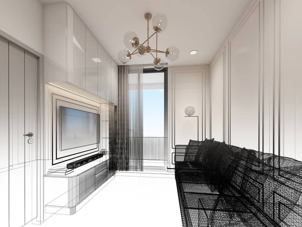 Sketch Design Interior Living Rendering — Photo