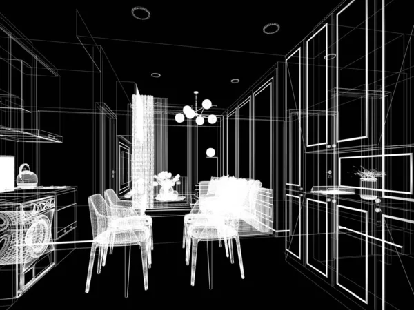 室内设计草图 3D渲染 — 图库照片