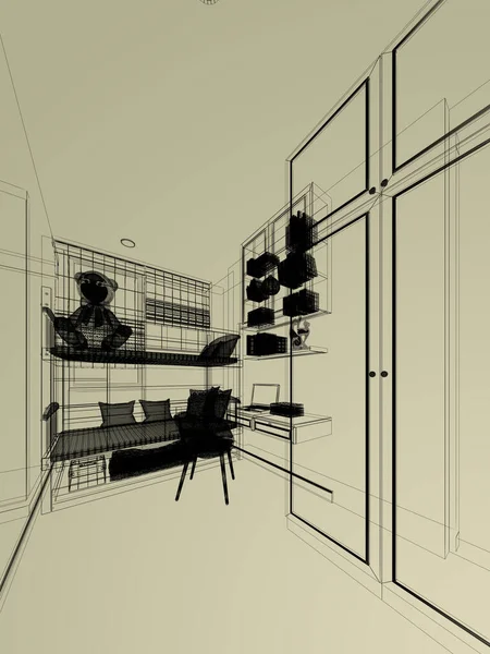 子供の寝室のスケッチデザイン3Dレンダリング — ストック写真