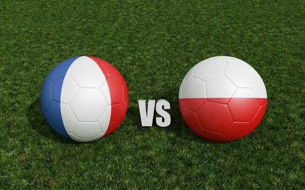 Футбол Цветах Флагов Футбольном Поле Франция Польшей Рендеринг — стоковое фото