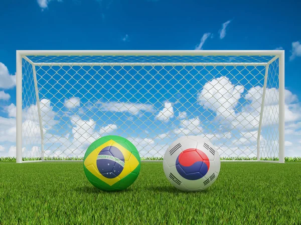 Ποδόσφαιρο Σημαίες Χρώματα Στο Γήπεδο Ποδοσφαίρου Βραζιλία Νότια Κορέα Απόδοση — Φωτογραφία Αρχείου