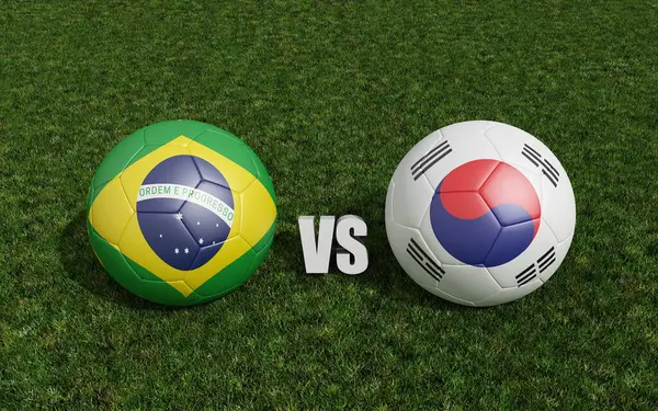 Palloni Calcio Bandiere Colori Sul Campo Calcio Brasile Con Corea — Foto Stock