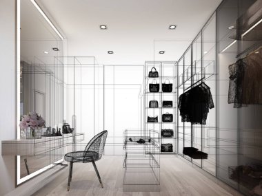 İç mekan dolap odasının tasarımı, 3D görüntüleme