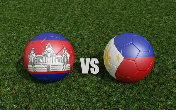 サッカー場の旗の色のサッカーボール フィリピンとカンボジア 3Dレンダリング — ストック写真
